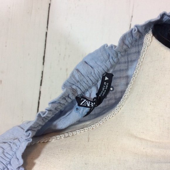 2/$30 ZARA Blue Eyelet Cropped Top Size Medium Short Peasant Crop Top Boho - Picture 12 of 12